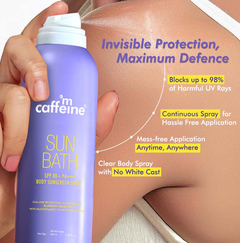 mCaffeine Sun Bath SPF Body Sunscreen 80+ PA ++++ Spray